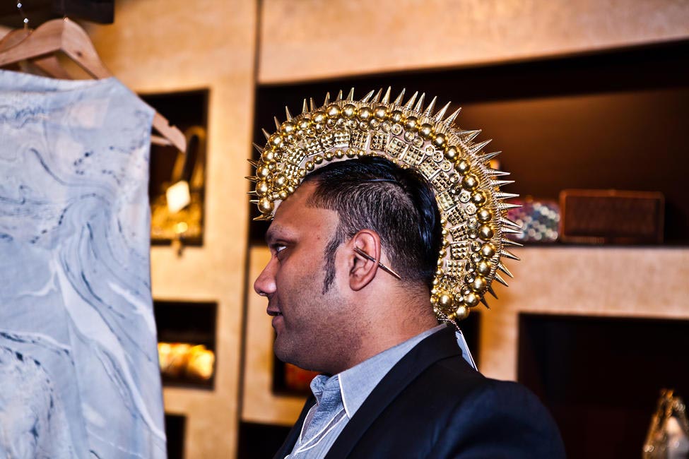 Gaurav Gupta wearing an Anaikka head piece