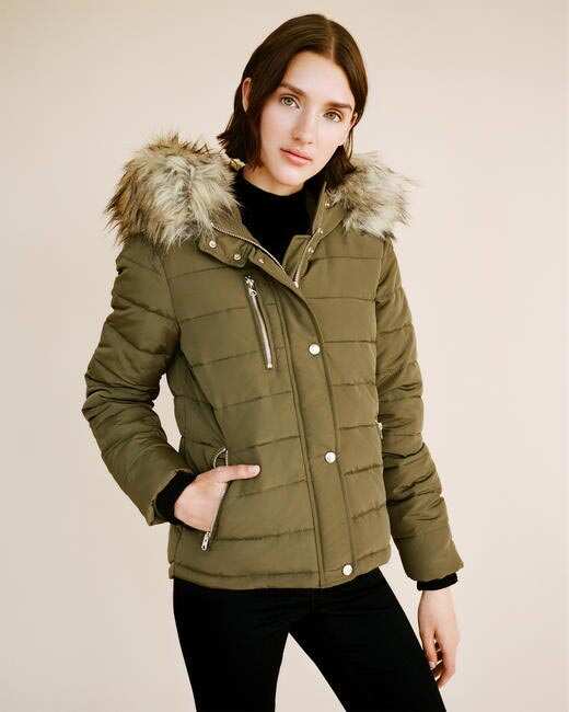 Topshop green parka with fur online hood