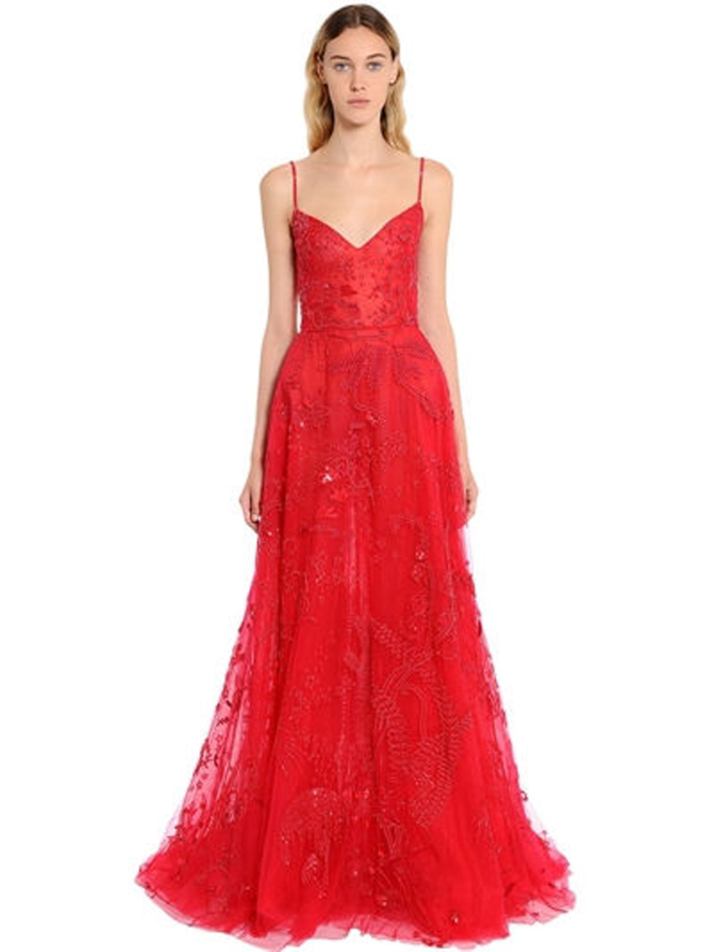 ZUHAIR MURAD BEADED TULLE FLORAL GOWN 