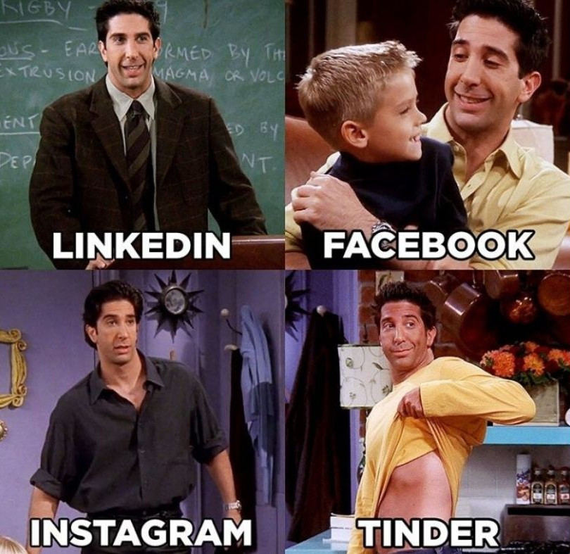 Linkedin facebook instagram tinder meme