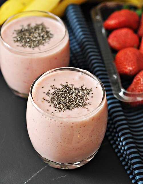 Chia Seeds and Strawberry Vegan smoothie.
