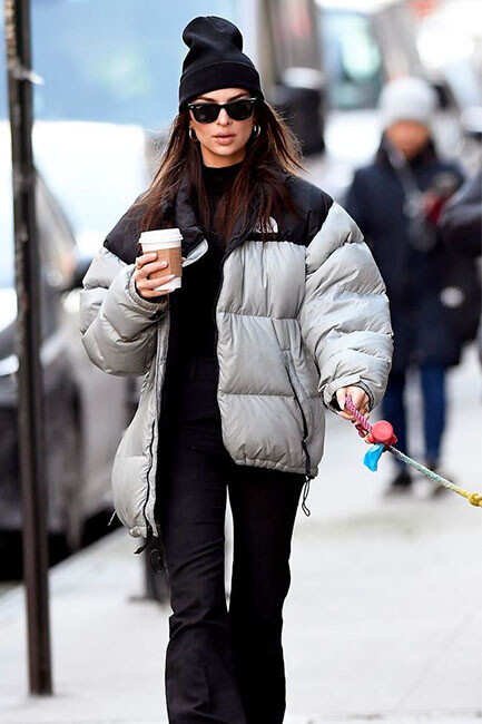 Emily Ratajkowski Red the North Face Oversized Jacket Street Style