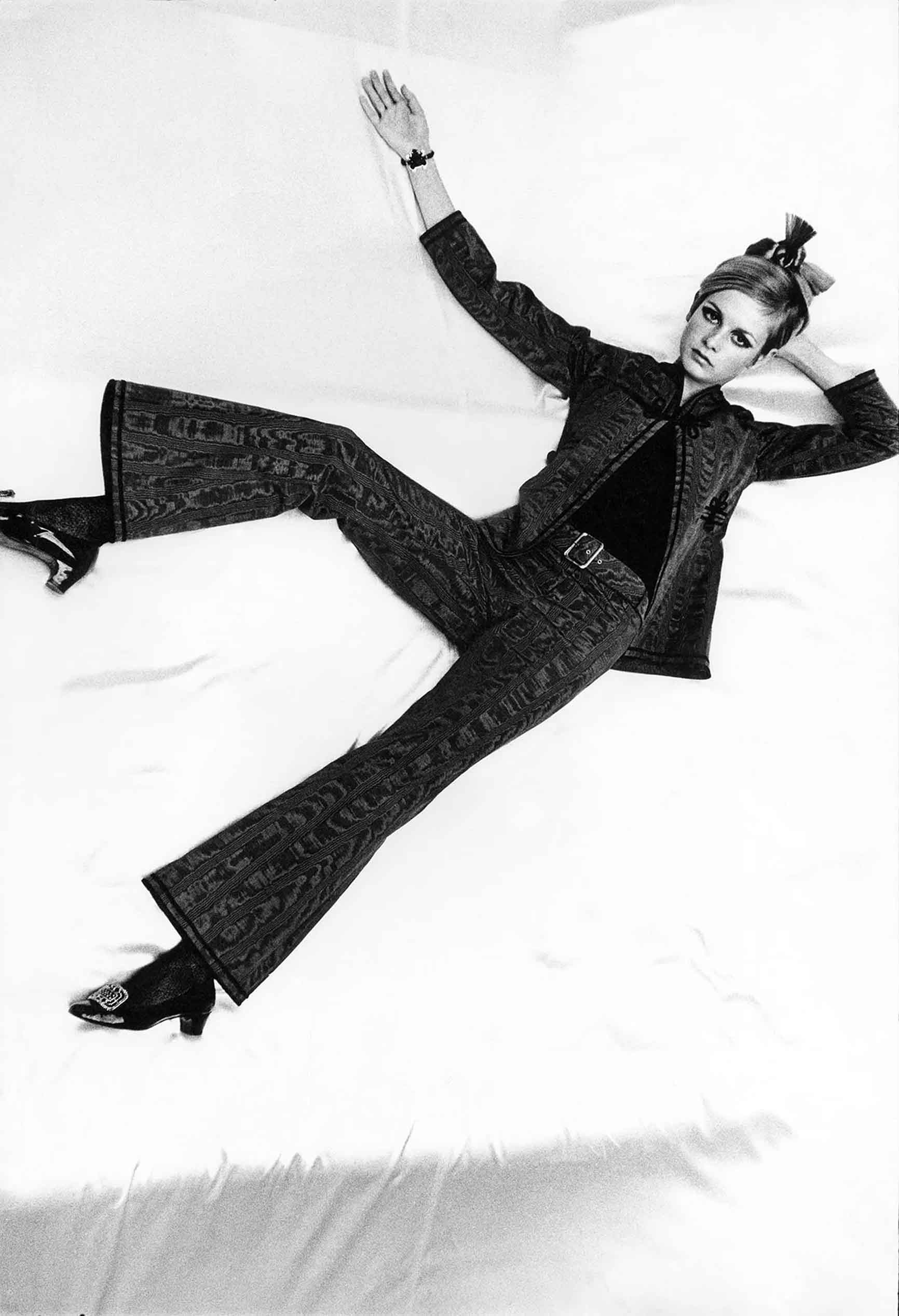 Twiggy modelling trousers for Mary Quant