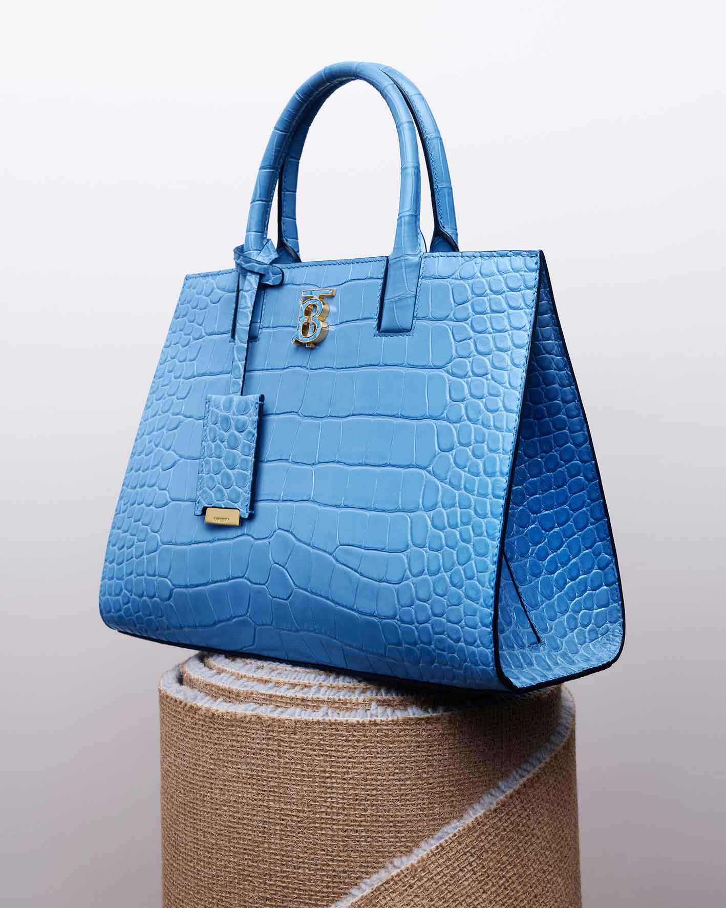 Burberry Frances Croc Embossed Leather Top Handle Bag